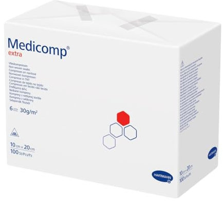 Medicomp Extra Vlieskompressen 10 x 20 cm , 6fach, unsteril 100 Stück in Papierbeuteln
