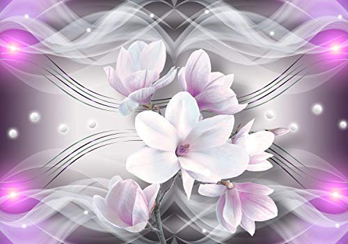 wandmotiv24 Fototapete Magnolie Ornamente rosa, 200 x 140cm - selbstklebende Strukturtapete, Wanddeko, Wandbild, Wandtapete, Blumen, Wellen, Abstrakt M1396