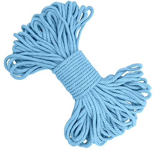 LEREATI Makramee Garn 5mm x 20m, Baumwollgarn Makramee-Schnur Farbig Baumwollkordel, Dicke Baumwollseil für Makramee Wandbehang, Hängepflanze, Traumfänger, Hochzeitsbogen (Himmelblau)