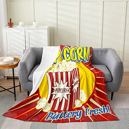 Homemissing Popcorn Print Blanket Movie Theater Plush Throw Blanket for Kids Girls Decor Movie Night Flannel Fleece Blanket Microfiber Cinema Bedroom Queen 90x90 Inch