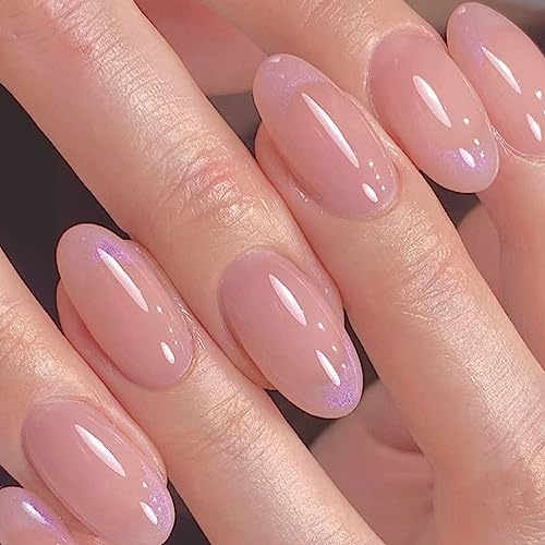 24 Stück Mandel Falsche Nägel Kurz, Nude Rosa French Kunstnägel Nägel Zum Aufkleben Acryl Full Cover Künstliche Fingernägel mit Nagelkleber Aufkleber, Oval Press on Nails für Frauen Mädchen
