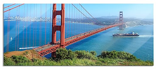 Pixxprint Glasbild Panorama, Wandbild aus Echtglas, Golden Gate Bridge, 120x50 cm, inkl. Aufhängung und Abstandshalter