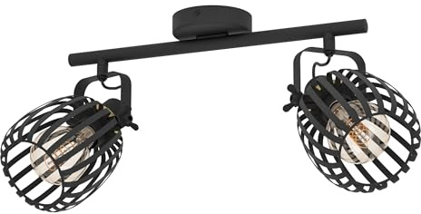 EGLO Deckenstrahler Segovia, 2-flammige Deckenlampe mit schwenkbaren Spots | Deckenleuchte aus Metall in Schwarz und Messing-gebürstet, Deckenspot mit E27 Fassung