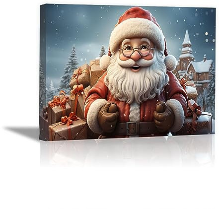 SHYAMIC Bilder Weihnachten Leinwandbild Kunstdruck, Grauer, roter Weihnachtsmann Wandbild X-Mas Fenster Fotodruck Kunstdruck Leuchtbild, Weihnachten Winteridylle Effekt - 20x30cm Gerahmt