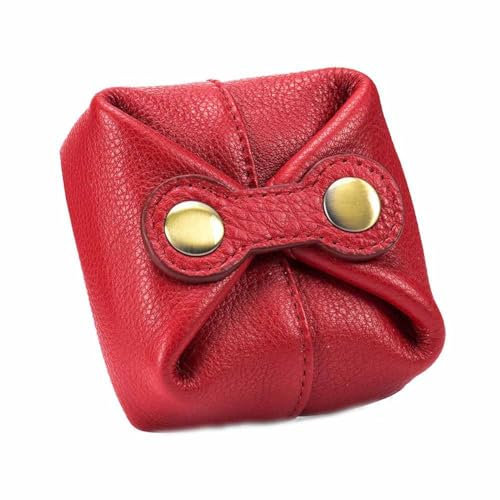 SHTGOI Damen Klein Geldbörse Weiches Rindsleder Münzbeutel Wiener Schachtel Geldbeutel Mini-Schnapptasche Vintage Münzbörse Brieftasche Coin Pocket für Kopfhörer Schlüssel Münze Lagerung Rot
