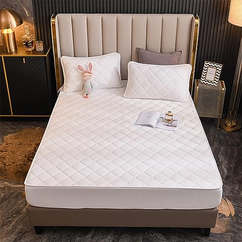 YUDEYU Gesteppte Spannbettlaken Weicher Kristall-Samtstoff Matratzenschoner Doppeltes Einzelbett bettspanntuch Topper-Overlays Spannbetttücher(White,80x190cm/High 10-30cm)