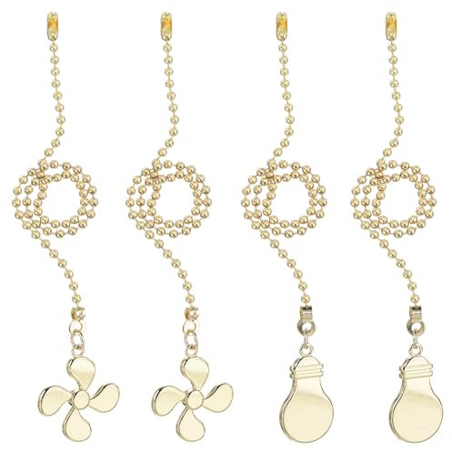PATIKIL Set di Catenelle Ventilatore Soffitto da 13 Pollici, 4 Pezzi Catene Sfera con Ornamento Estensore Lampadina Decorativa Cavo Ventilatore Lampade Soffitto, Colore Oro