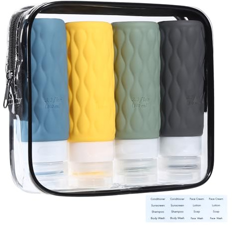 Silikon reiseflaschen 100ml Set,Auslaufsicher und nachfüllbar reise behälter zum befüllen,Wird mit Kulturbeutel geliefert,Geeignet zum Befüllen von Reiseflaschen mit Shampoo,Duschgel und Spülung