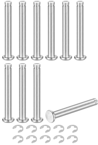 uxcell 10Set M5x40mm 304 Stainless Steel Cylindrical Shaft Snap Ring Locating Pin, Flat Head Grooved Hinge Cylinder Position Pin with E Clip Retaining Ring, Silver