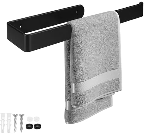 FINELYCR Handtuchhalter Schwarz mit Bohren, 29,5 cm Schwarze Handtuchhalter, Handtuchhalter Schwarz Wand, Geeignet für Badezimmer, Schlafzimmer, Küche