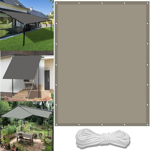 Toldo Impermeable Exterior 2.5 x 3 m Impermeable Lona De Sombra Resistente al Agua con Ojales y Cuerdas Rayos UV HDPE Vela toldos para Exteriores Balcon, Caqui