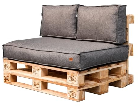 Outdoor garden pallet seating Set of 2: seat cushion + back cushion, removable covers, water resistant (Light melange, Corner backrest 60x40 cm)