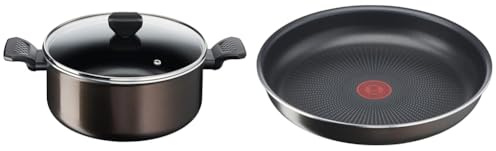 Tefal Faitout 24 cm (4,7 L) + couvercle verre, Tous feux sauf induction & Ingenio Poêle 28 cm, Non induction, Revêtement antiadhésif, Empilable, Compatible lave-vaisselle, Easy Plus