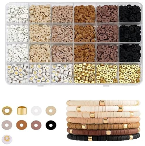Biglumin Perlen für armbänder Set mit Aufbewahrungsbox, 6mm Polymer Clay Perlen, quetschperlen handykette perlen armbänder selber machen 7 Farben.(2820 PCS)