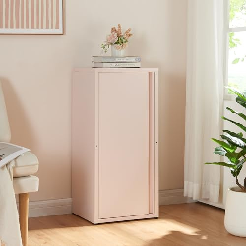 [en.casa] Metallskåp Burlöv arkivskåp med en dörr kontorsskåp 2 höjdjusterbara hyllor mappskåp 88 x 40 x 35 cm rosa skåp skåp