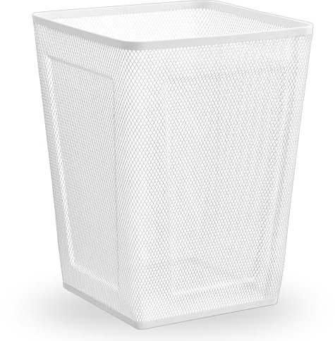home stuff Square Trash Can - 1 Pack White Non-slip Mesh Bin, Stylish & Sturdy Metal Waste Paper Bin for Home, Bedroom, Office, Bathroom, Living Room & Kitchen - Indoor Garbage Bin with Sleek Design