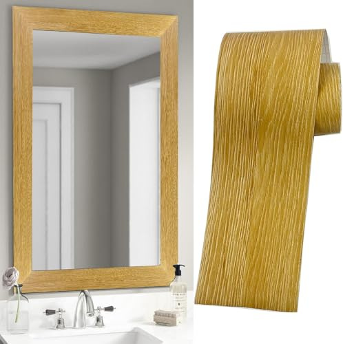 DESOMINOR 32.8Ft Black Border Peel &Stick Wood Grain Wallpaper Border Removable Waterproof Bathroom Mirror Frame Sticker (Yellow, 3.94Inch x 32.8Ft)