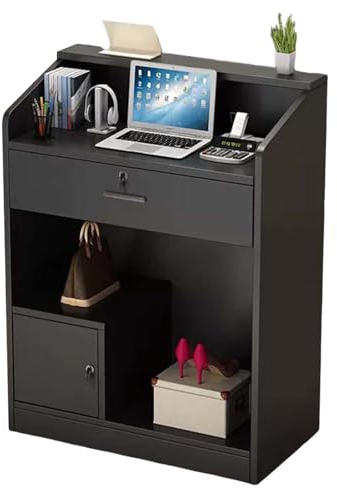 Rezeptionstheke, Kleine Empfangstheke mit Abschließbarer Schublade und Kleinem Schrank, Kassentisch Rezeptionsmöbe für Kleine Räume