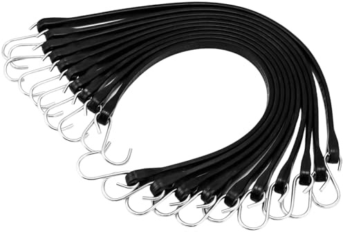 VEVOR 50 PCS Cuerda Elástica Plana de 19,8 mm Correas Elásticas Resistentes con Ganchos en Forma de S de Acero Cuerda Elástica de 53 cm de Largo para Carga, Camiones y Tiendas de Campaña, Negro