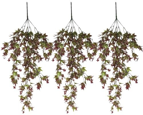 Molyorch 3 Stück Künstliche Pflanzen Hängend, Herbstdeko Outdoor, Kunst Hängepflanze, Künstliche Blattpflanzen Deko für Wohnzimmer, Küche, Balkon, Garten, Schlafzimmer