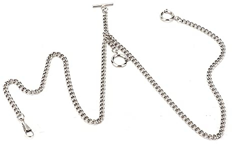 Jwthee Taschenuhrenkette, 44 cm, Taschenuhr, Albert-Kette, T-Steg-Uhrenkette, Herren-Panzergliederkette, 3 Haken, Vintage-Metallkette für Taschenuhr