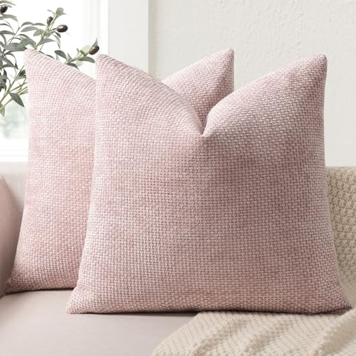ZWJD Kissenbezug 40x40 2er Set Chenille Kissenbezüge Sofakissen Kissenhüllen Rosa Dekokissen Weiche Sofakissenbezug für Couch, Bett und Wohnzimmer Heimdekoration Luxus Zierkissenbezüge