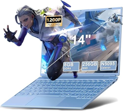 2025 PC Portatile Computer Portatile Notebook 14 Pollici N5095 (fino a 2.9 GHz), Laptop Win11 8GB 256GB SSD 1TB Estensioni丨2.4G+5G WIFI 丨Ventola Raffreddamento Schermo丨1920 * 1200 2K FHD-Blu