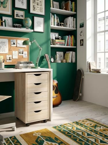 Rollcontainer 33 x 64 x 38 cm MDF-Holz 5 Schubladen sonoma | Moderner Schubladencontainer mit Rollen | Standcontainer Bürocontainer