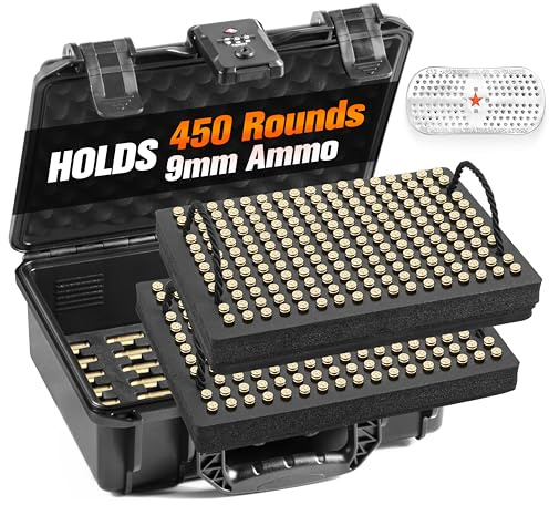Kinghardcase 450-Round 9mm Ammo Storage Case, Built-in TSA Combination Lock, Waterproof, Family & Travel Safe, Ammo Box Fits 9mm Luger, .380 ACP & More, Ammo Storage Case with Desiccant