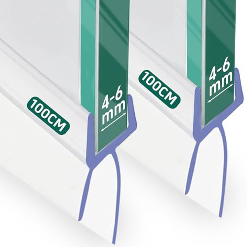 Warmfay Shower Screen Seal Strip 2 x 100cm, Shower Door Seal Strip for 4-6mm Glass Covers up to 20mm Gap, Cuttable Transparent Bath Shower Screen Door Seal Strip with Extended Rubber Lip (Straight)