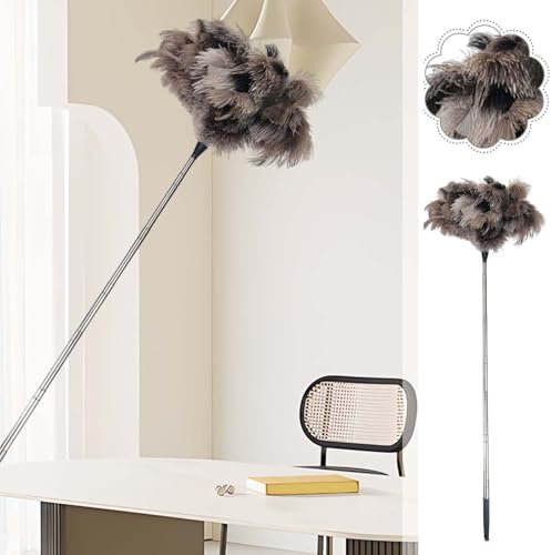 Ostrich Feathers Duster,Extendable Ostrich Feather Duster,Household Dusters with Wooden Handles, Anti Static Dust Removal Cleaning Tool forCleaning Lights, Doorways, Skirting, Cupboards, Ceilings (1)
