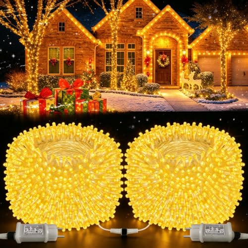 2 Stück Lichterkette Outdoor, 44m 400LED Verbindbare Lichterketten Innen & Außen, Strombetrieben mit Timer & Speicherfunktion, Wasserdicht, 8 Lichtmodi, für Garten, Terrasse, Weihnachten(Warmweiß)