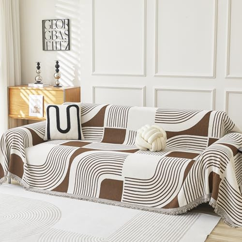 WEYOND Boho Sofa Überzug, Sofabezug, Couch Überwurf, 180 x 300 cm, Kaffee | Sofa Cover & Sofa Überwurfdecke, Sofaschoner Hund & Sofaschutz Katze, Sofabezug oder Sofahusse für 1/2/3/4 Sitzer