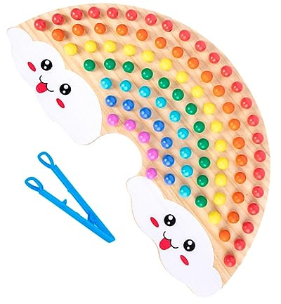SUPVOX Wooden Rainbow Bead Clipping Game for Boys and Girls Interactive Toys for Training and Early Learning for Preschool Playtime Random Style