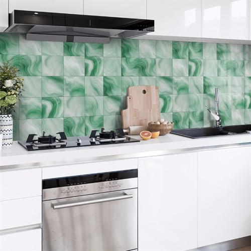 Piastrelle Adesive Bagno Verde Gradiente Mattonelle Adesive Cucina,Decorazione Murale in Pvc Impermeabile,Per Armadietto, Mobili,Può Essere Riutilizzato