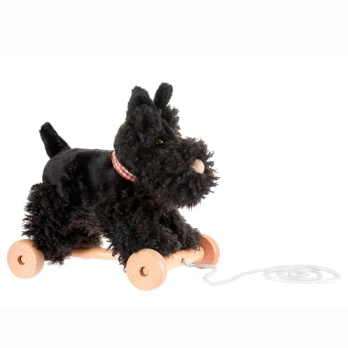 Egmont Toys Pull-Along leksaksdjur – 4 plyschdjurmodeller att dra tillbaka (hund Eliot, björn Raoul, får Mary, björn Walter), trähjul och mjuk plysch, från 12 månader (walter (hund))