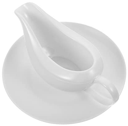 VICASKY Ceramic Gravy Boat with Handle and Saucer White Steak Sauce Container Soy Sauce Bowl Condiment Boat for Kitchen Dining Serving