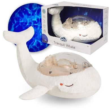 Cloud b Tranquil Whale Weiß | Wiederaufladbarer Ozeanwellen‑Projektor für Babys | Cry Sensor & 4 beruhigende Klänge | Schlafhilfe fürs Kinderzimmer (Weiß)
