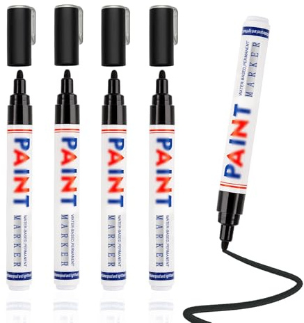 Tacitmeet 4pcs Black Permanent Marker Pen, Waterproof Paint Pen 2.8mm Black Fabric Pen Quick Dry for Ceramic Wood Glass Metal Ceramic
