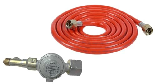 Rothenberger Industrial Set Gasdruckregler 1,5 bar mit 2,5 m Propangasschlauch | 12 kg/h | für Propangasflaschen **mit Schlauchbruchsicherung** | Abgangsgewinde 3/8 | Messing-Bauteile