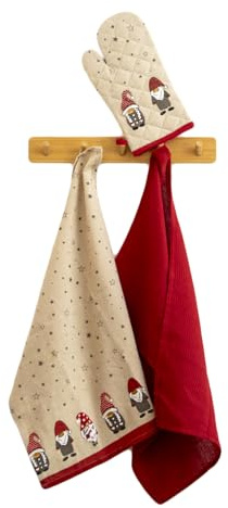 Set Of 3 Christmas Gonk Oven Mitt Tea Towel Bundle Cotton Xmas Kitchen Textiles