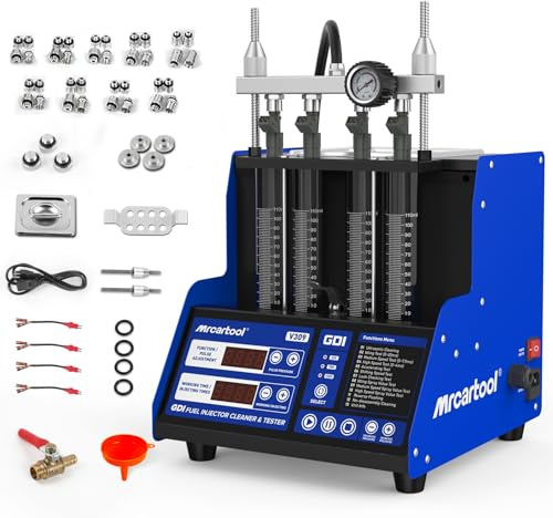 MOTOCOCHE V309 Ultraschallwellen Injektor Reiniger und Tester GDI EFI FSI Injektoren 4 Zylinder Ultraschall Injektor Einspritzdüsen Prüfgerät Injektoren Reiniger Prüfer für Autos Motorrädern