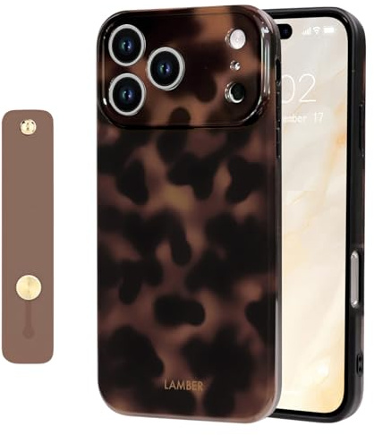 NITITOP Coque pour iPhone 17 Pro Max Léopard Tortue, Marron | avec Dragonne Ajustable Poignée de Maintien, Esthétique Ambré Motif, pour Femme Fille, Étui de Protection
