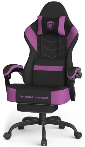 Ferghana Silla Gaming Ergonómica,Silla Gamer Tela Transpirable,Silla de Oficina con Soporte Lumbar Masaje,Asiento Elastico,Reposacabezas,Respaldo Reclinable 135°,Regulable en Altura,Negro-Morado
