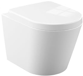 Hänge-WC weiß D-Form(Kurz)| Moderne Toilette WC | Tiefspüler Hänge WC | WC Sitz mit Absenkautomatik | Gäste WC | Länge 51cm, Weiß | Wand WC spülrandlos | Leise Spülung