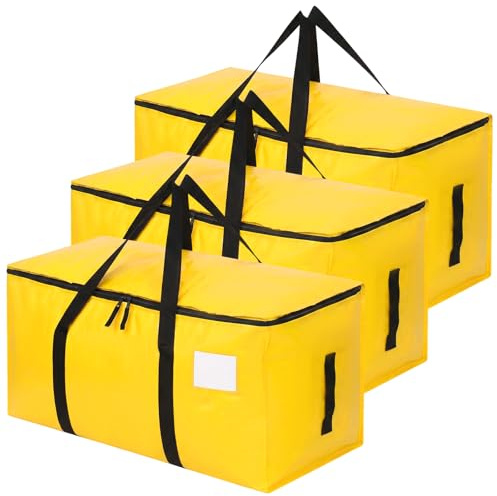 3 Pack 90L Moving Bags, Heavy Duty Storage Bags Dorm Moving Boxes, Yellow | Reinforced Bottom and Wrap-Around Handles, Tear-Resistant Reusable, 150lb Load, Large Packing Bags for Home, Christmas Decor