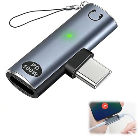 USB C auf Klinke 2 in 1 Adapter mit 100W PD Schnellladung, 2 in 1 Typ-C auf Aux Kopfhörer Adapter und Laden mit DAC, USB-C zu 3,5 mm Audio Konverter für iPhone 16 Galaxy Samsung S24 S23, Grau