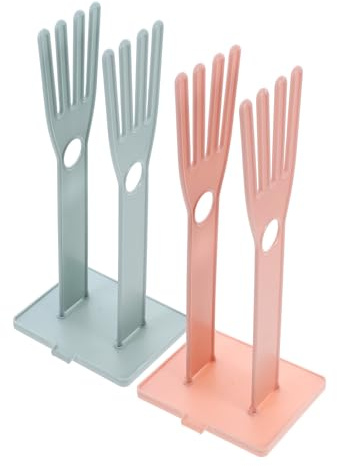 LALADEFIEE 2pcs Kitchen Glove Drying Rack with Detachable Towel Holder Desktop Glove Storage Stand for Kitchen Sink in Pink and Light Blue