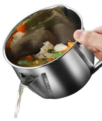 Separatore di olio in acciaio inossidabile 304, filtro antigrasso da cucina per zuppe e sugo, brocca di separazione di olio e acqua, filtro per olio per uso alimentare per cucinare in casa (L-1500 ml)