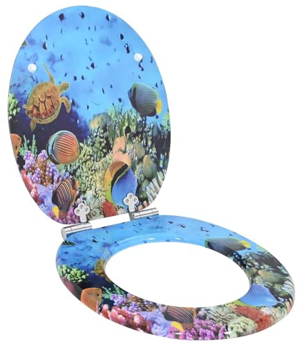 vidaXL Asiento de Inodoro de Cierre Suave Azul mar Profundo 44 x 38 cm, Baño Moderno, Tapa de Inodoro Elegante, Cierre Suave, Accesorio MDF, diseño cómodo y silencioso